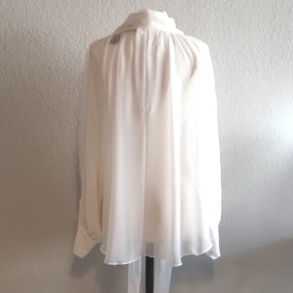 Lane Bryant NEW W/Tags Tie Neck Ivory Chiffon Blouse Lace Inset Slit Back 14/16 - Picture 8 of 16